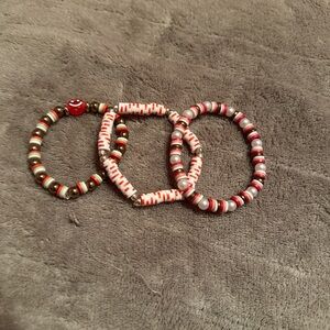 Red and White Beaded Bracelets Set